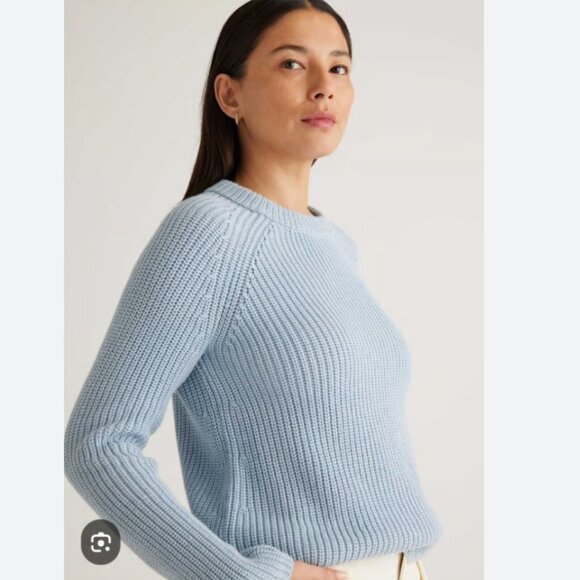 Quince 100% Organic Cotton Fisherman Crew Sweater Sky Blue Light Medium - Picture 1 of 11
